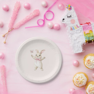 Bunny Butterfly Blush Birthday Paper Plate