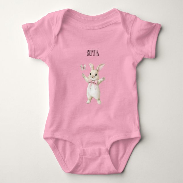 Bunny Butterfly Blush Pink   Baby Bodysuit (Front)