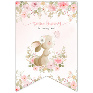Bunny, Butterfly, Pink Flowers, First Birthday Bunting