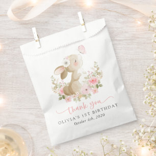 Bunny, Butterfly, Pink Flowers, First Birthday Favour Bags