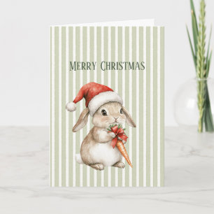Bunny Carrot Christmas Hat Green White Stripes Card