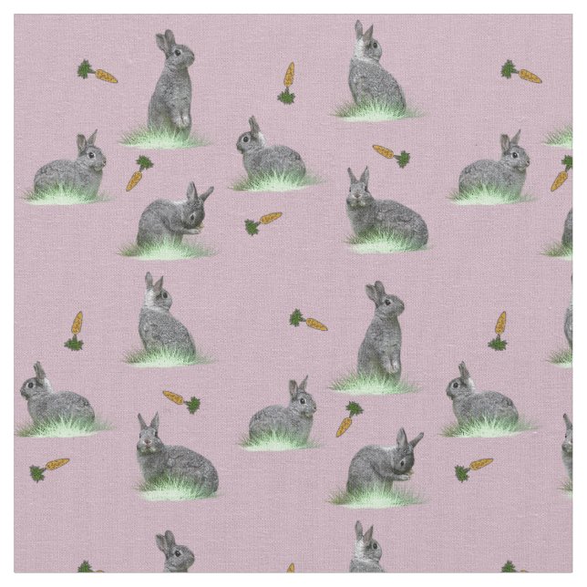 Bunny Carrot Craze Fabric (Dusty Pink) (Close Up)