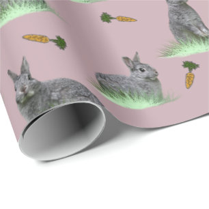 Bunny Carrot Craze Wrapping Paper (Dusty Pink)