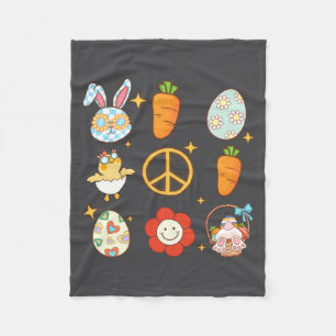 Bunny Carrot Easter Egg Retro Groovy Easter Day Fleece Blanket