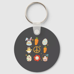 Bunny Carrot Easter Egg Retro Groovy Easter Day Key Ring