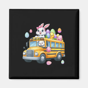 Bunny Carrying Easter Eggs Basket On School Bus Hu Magnet