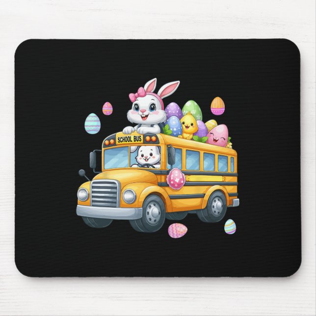 Bunny Carrying Easter Eggs Basket On School Bus Hu Mouse Pad (Front)