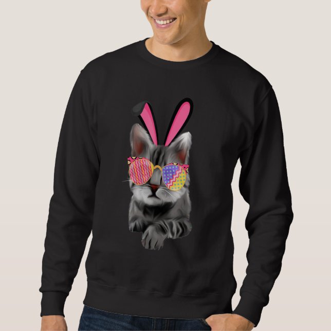Bunny Cat With Glasses Eggs For Easter Day Cat Kit Sweatshirt (Front)