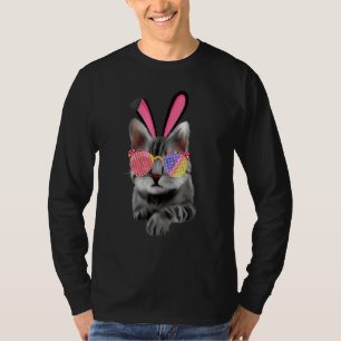 Bunny Cat With Glasses Eggs For Easter Day Cat Kit T-Shirt