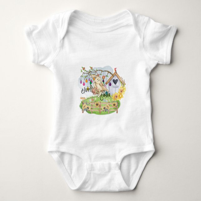 Bunny Celebrates Easter Day Baby Bodysuit (Front)