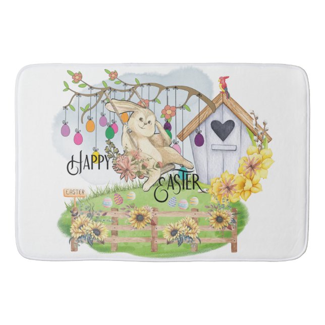 Bunny Celebrates Easter Day Bath Mat (Front)