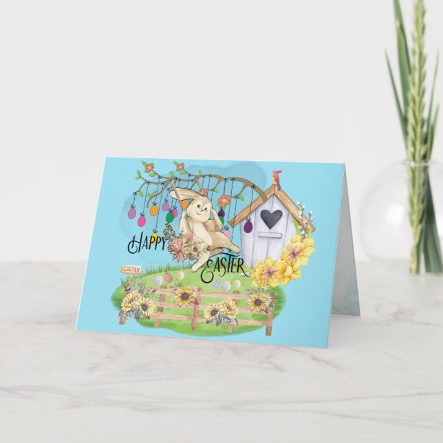 Bunny Celebrates Easter Day Card (Front)