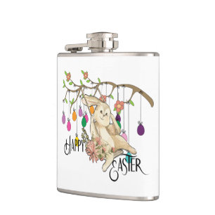 Bunny Celebrates Easter Day Hip Flask