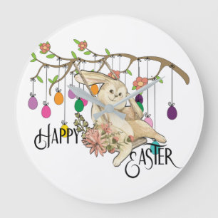 Bunny Celebrates Easter Day Large Clock