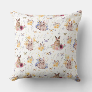 Bunny Celebrates Easter Day With Butterflies   Cushion
