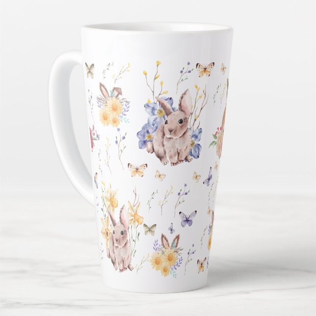 Bunny Celebrates Easter Day With Butterflies Latte Mug (Left Angle)