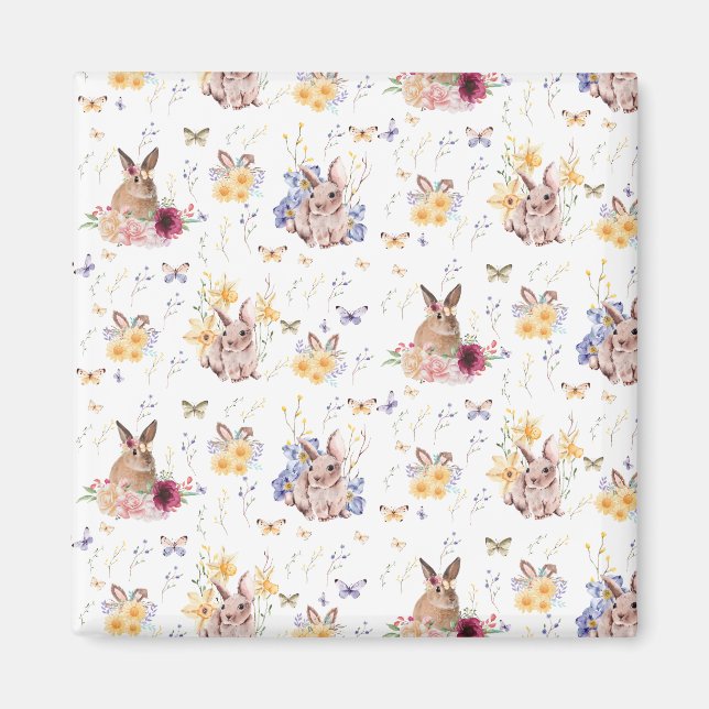 Bunny Celebrates Easter Day With Butterflies  Magnet (Front)