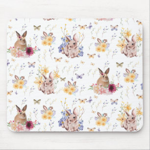 Bunny Celebrates Easter Day With Butterflies  Mouse Pad