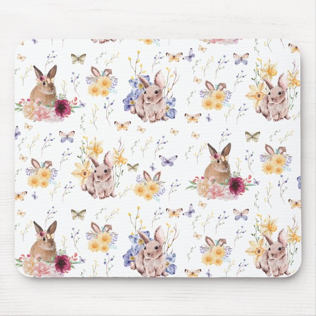 Bunny Celebrates Easter Day With Butterflies  Mouse Pad (Front)