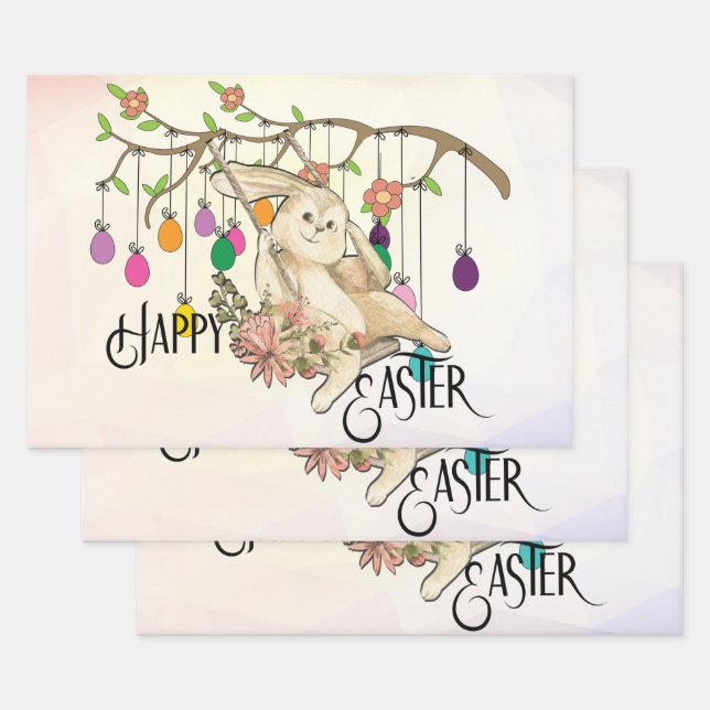 Bunny Celebrates Easter Day Wrapping Paper Sheet (Set)