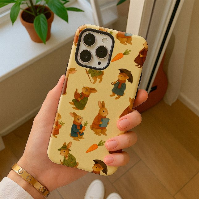 Bunny Character Patterns Watercolor Style iPhone Case (Creator Uploaded)