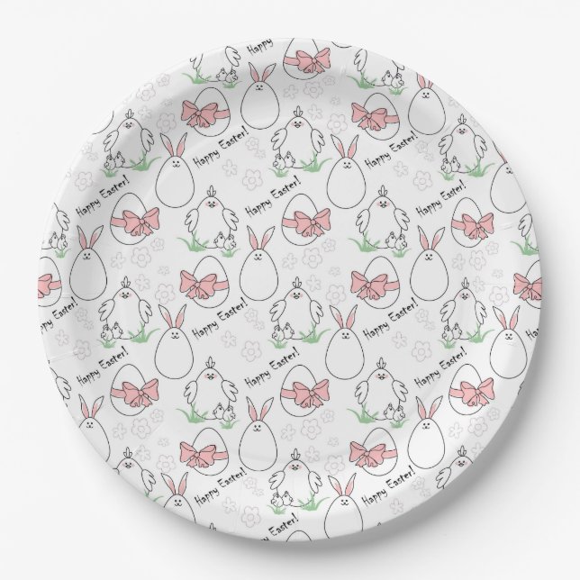 Bunny & Chick Easter Paper Plate (Front)