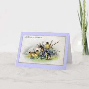 Bunny, Chicks and Primroses Vintage Easter Holiday Card