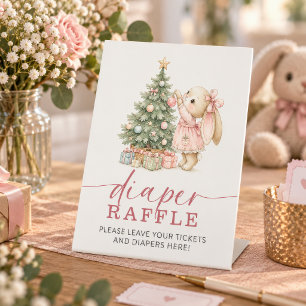 Bunny Christmas Baby Shower Diaper Raffle Sign
