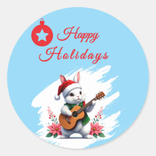 Bunny Christmas Ornaments Happy Holidays Classic Round Sticker