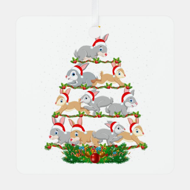 Bunny Christmas Tree Bunny Animal Lover Xmas  Metal Tree Decoration (Front)