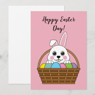 Bunny Colourful Easter EggHunt Basket Personalis Holiday Card