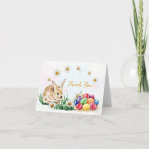 Bunny, colourful eggs, daisy Easter Thank You Holiday Card