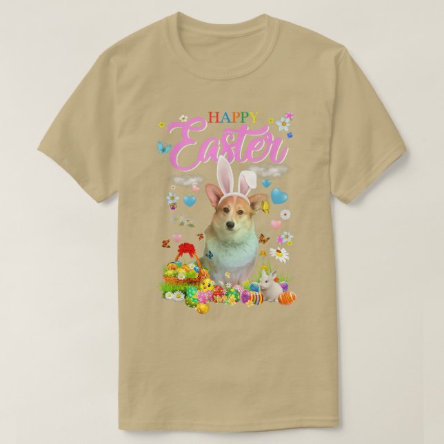 Bunny Corgi Dog Happy Easter Eggs  T-Shirt (Design Front)