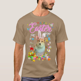 Bunny Corgi Dog Happy Easter Eggs  T-Shirt