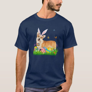 Bunny Corgi With Egg Basket Easter Hunting Egg T-Shirt