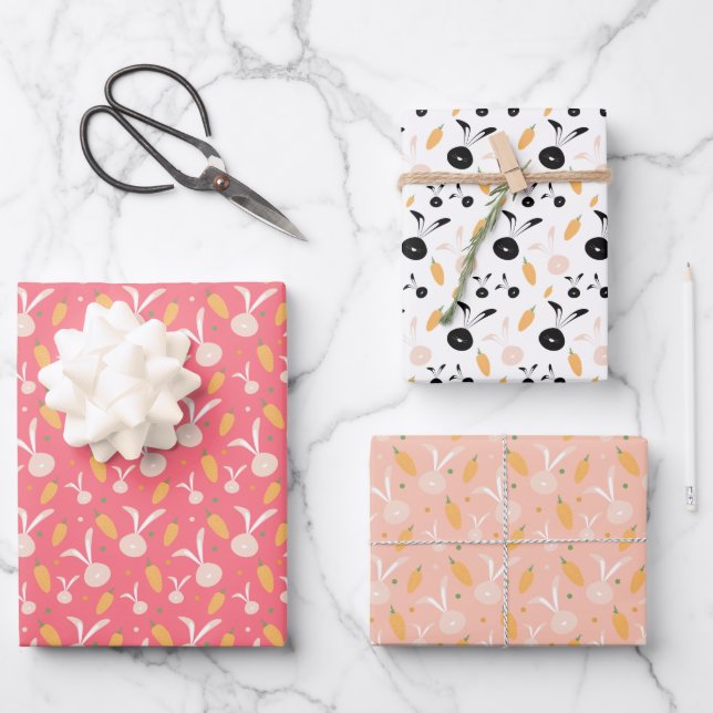 Bunny Cute Easter Pattern Wrapping Paper Sheet (Front)