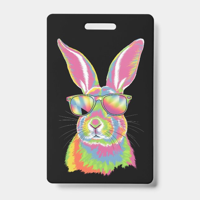 Bunny Cute Face Rabbit Glasses Easter Tie Dye ID Badge (Front)