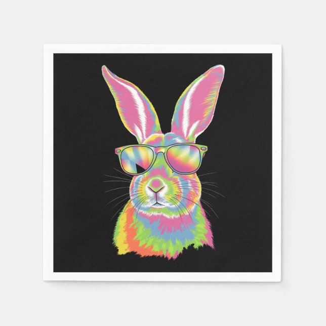 Bunny Cute Face Rabbit Glasses Easter Tie Dye Napkin (Front)