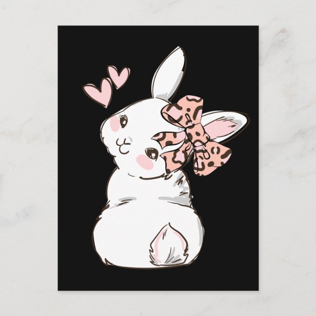 Bunny Cute Rabbit Leopard Bow Tie Girls Women Postcard (Front)