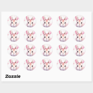Bunny Cute Watercolor Pink baby shower Classic Round Sticker