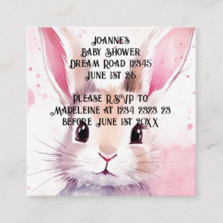 Bunny Cute Watercolor Pink baby shower Enclosure Card