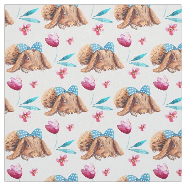 Bunny cutie polka dots bow pattern fabric (Swatch)