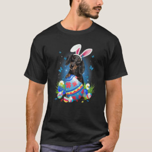 Bunny Dachshund With Egg Basket Easter Flower Hunt T-Shirt