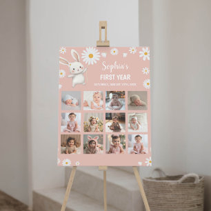 Bunny Daisy Birthday Photo Milestone Poster