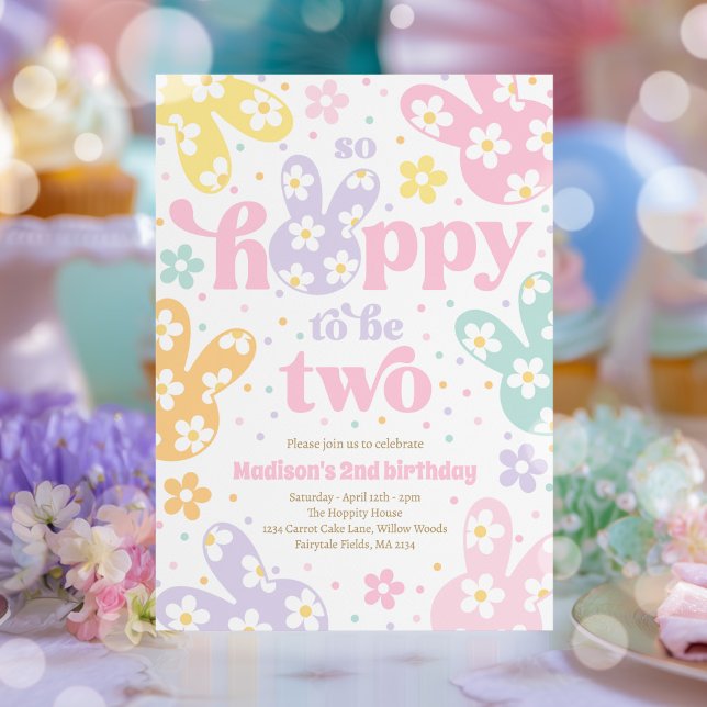 Bunny Daisy Floral Pastel Spring 2nd Birthday Invitation (Creator Uploaded)