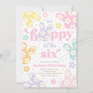 Bunny Daisy Floral Pastel Spring 6th Birthday Invitation