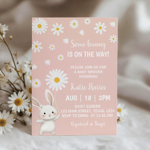 Bunny Daisy Pink Baby Shower Invitation