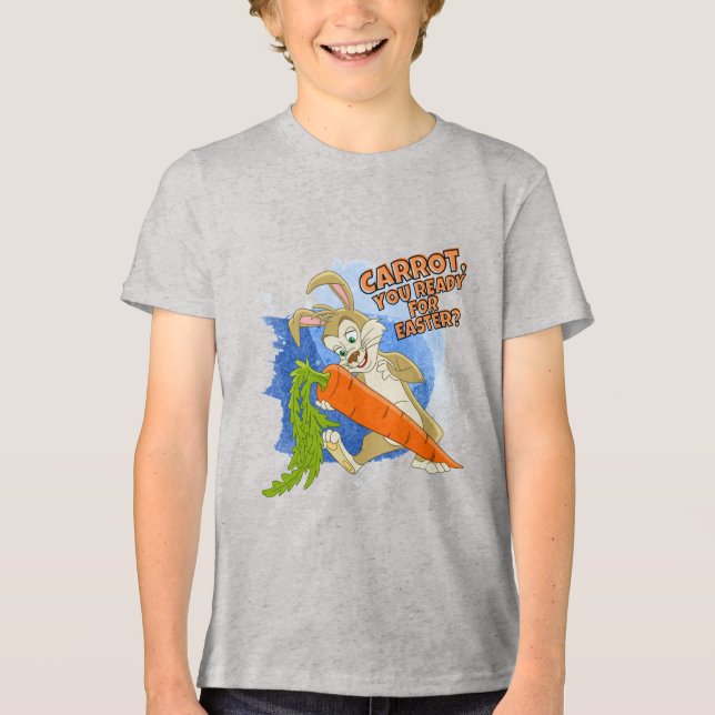 Bunny Dancing with Carrot - Ready for Easter  Tri-Blend Shirt (Front)