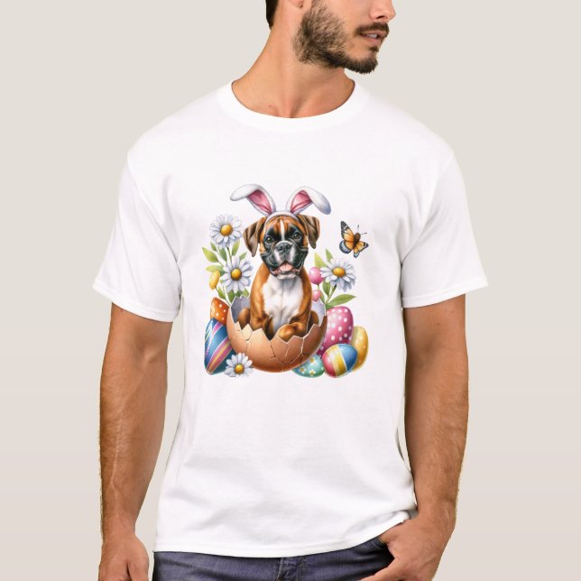 Bunny Dog Boxer Eggs Happy T-Shirt (Front)