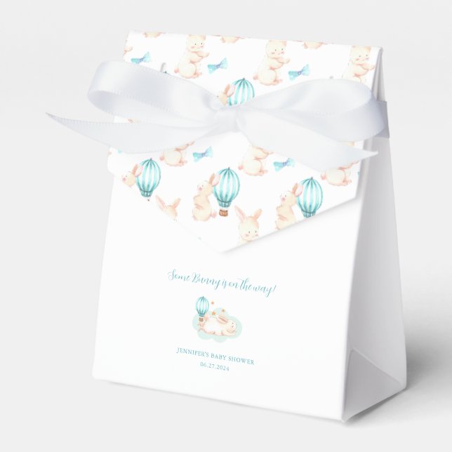 Bunny Dreams blue baby shower Favour Box (Front Side)